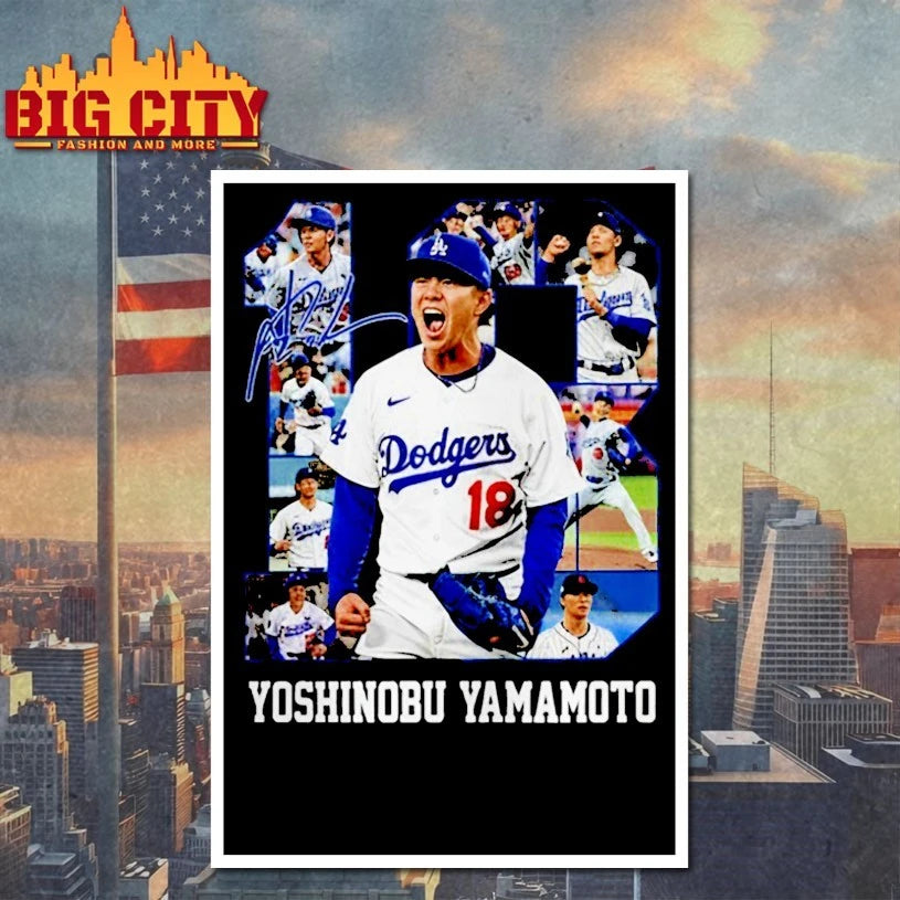 LA Dodgers Yoshinobu Yamamoto 18 Bootleg with Signature Shirt
