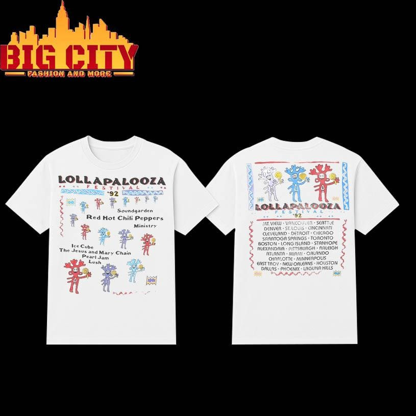 LOLLAPALOOZA FESTIVAL 92′ RED HOT CHILI PEPPERS SOUNDGARDEN MINISTRY Two Sided Shirt