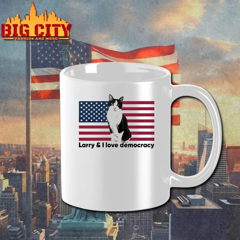 Larry &amp; I Love Democracy Cat with American Flag Shirts