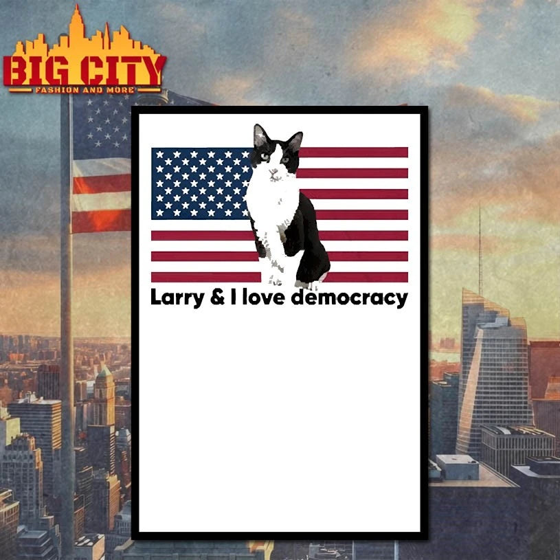 Larry &amp; I Love Democracy Cat with American Flag Shirts