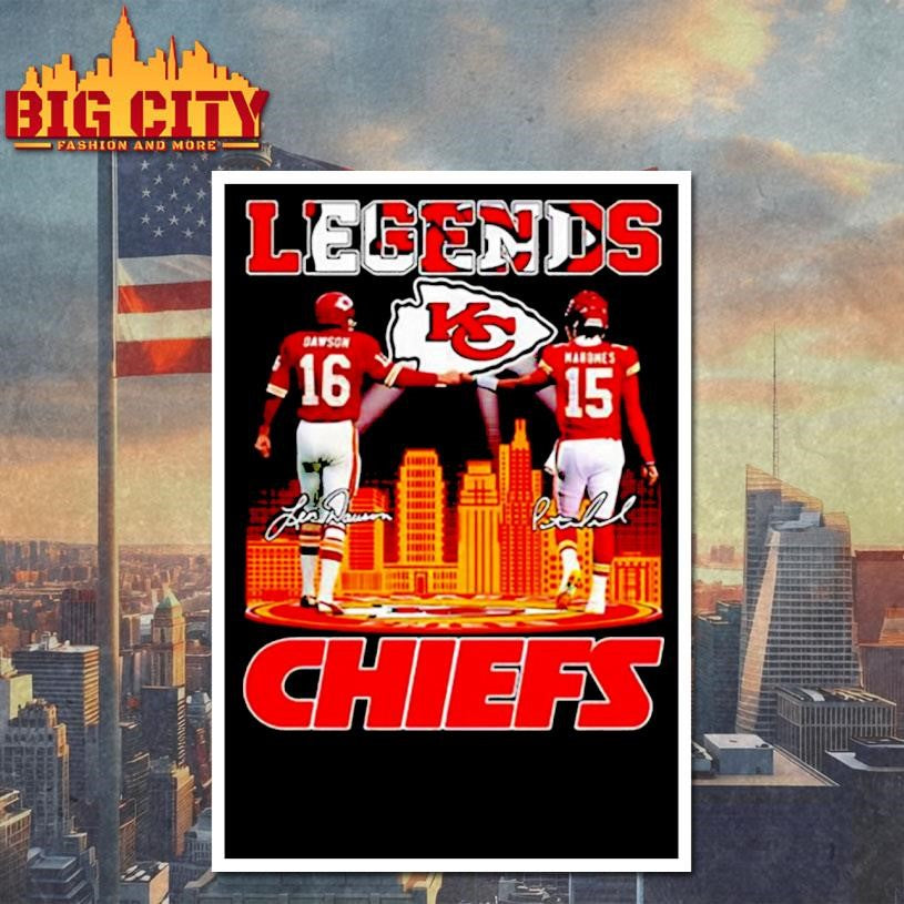 Len Dawson and Patrick Mahomes Kansas City Chiefs football legends signature shirt