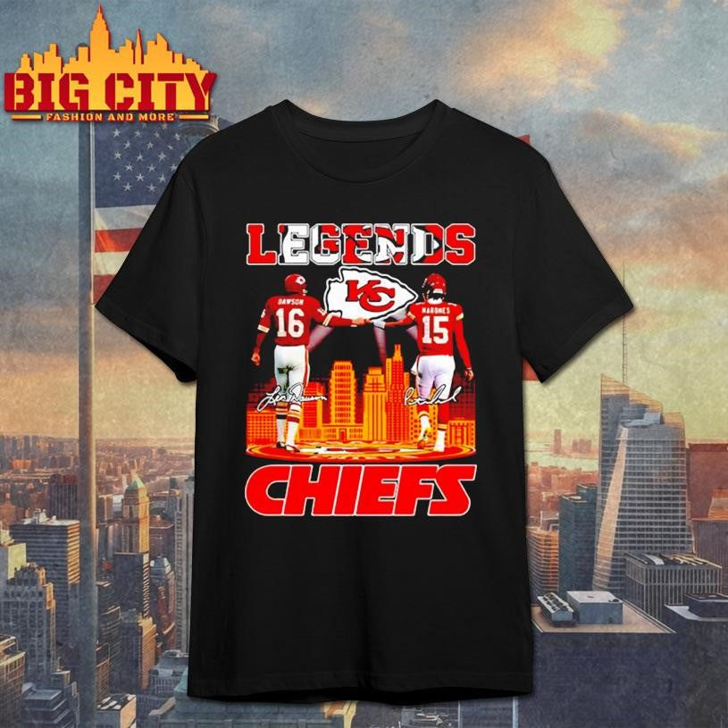 Len Dawson and Patrick Mahomes Kansas City Chiefs football legends signature shirt