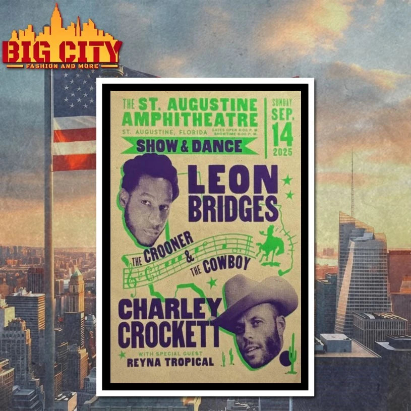 Leon Bridges &amp; Charley Crockett Tour 2025 St. Augustine, FL Poster shirt