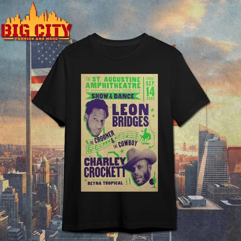 Leon Bridges &amp; Charley Crockett Tour 2025 St. Augustine, FL Poster shirt