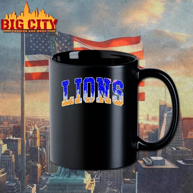 Lions Royal Blue Silver Grey Drip Arched Varsity Drippy Ice cream waffle Cone Mascot Sublimation shirts