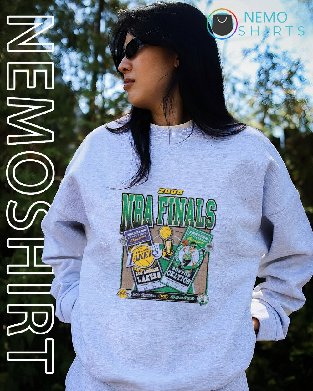 Los Angeles Lakers vs Boston Celtics 2008 NBA finals tickets matchup basketball court shirt