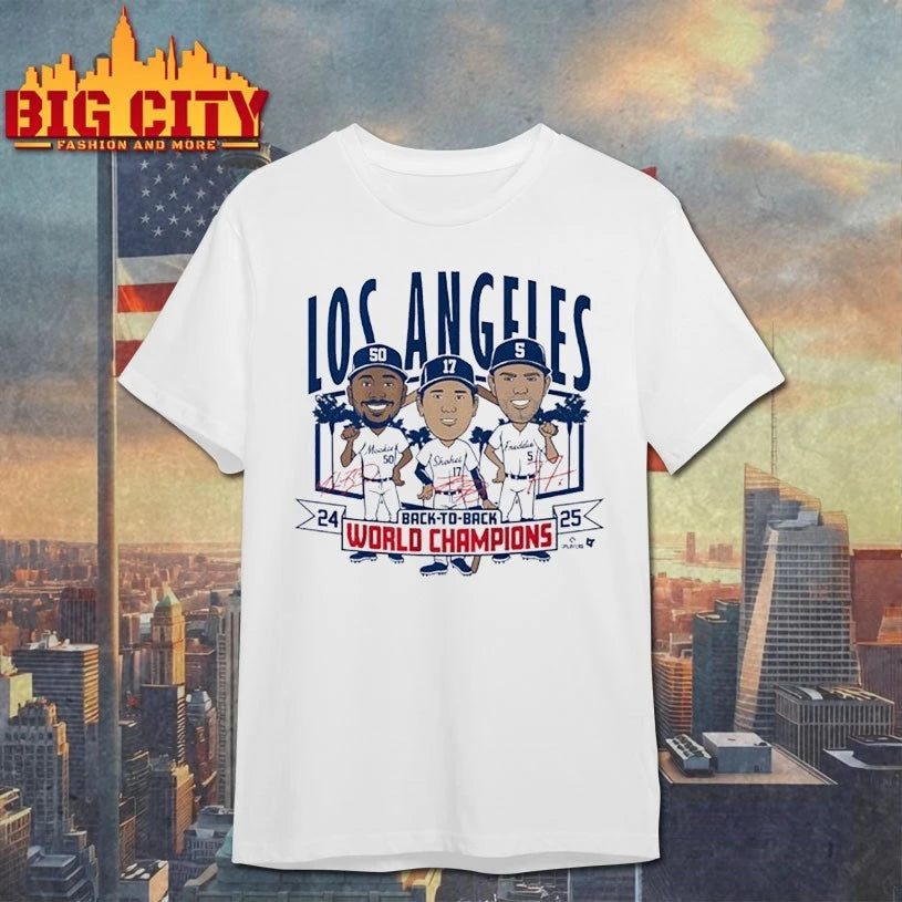 Los Angeles baseball Back to back World Champs 2025 caricatures signature shirt