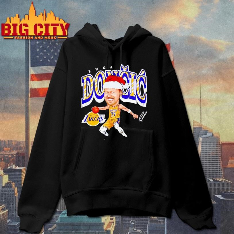 Luka Doncic with Santa hat Los Angeles Lakers caricature signature Shirt