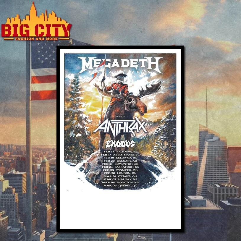 Megadeth Canada 2026 tour with Anthrax and Exodus Schedule dates essentials shirt