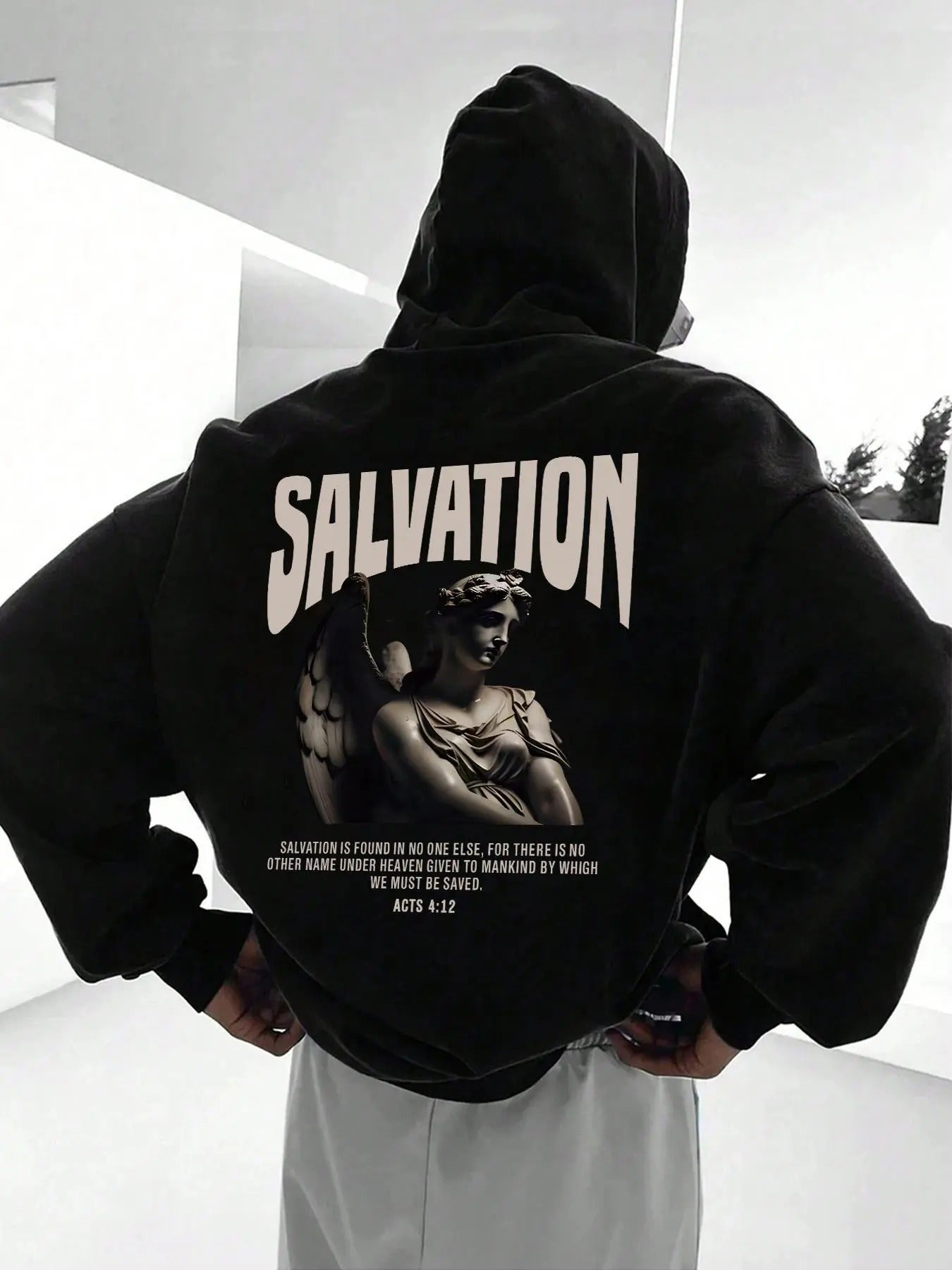 Men's Letter & Angel Print Drop Shoulder Hoodie, Fashion Casual Regular Fit Drawstring Pocket Hooded Sweatshirt for Daily Holiday Outdoor Wear, Men Clothes for Fall & Winter