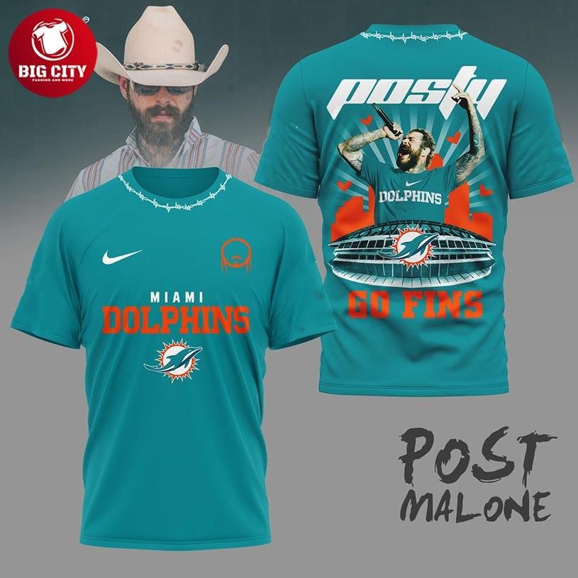 Miami Dolphins 2025 Post Malone Raiders Go Fins Two Sided Shirt