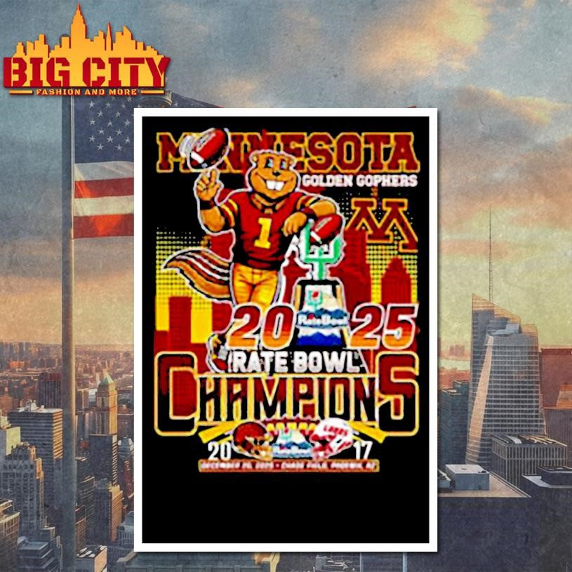 Minnesota Golden Gophers Rate Bowl 2025 trophy mascot skyline final score shirt