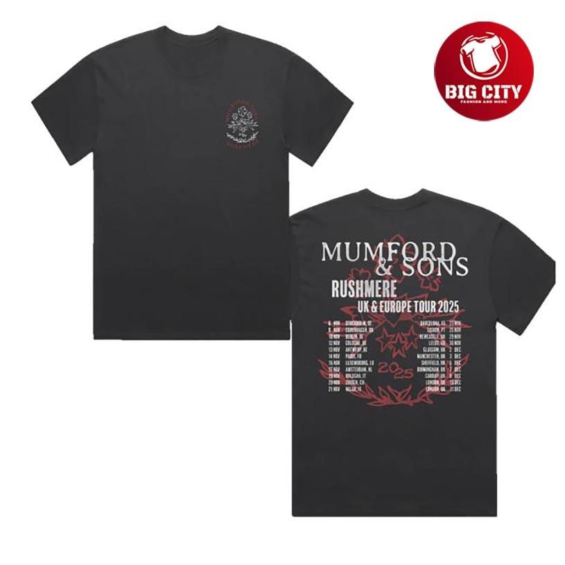 Mumford And Sons Black Uk And Eu Tour 2025 Stamp Print Two Sided Shirt
