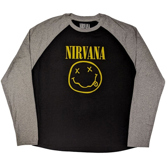 Nirvana | Official Raglan T-Shirt | Yellow Happy Face