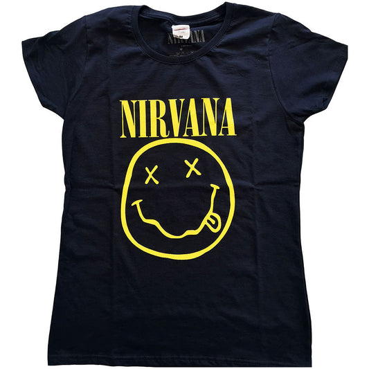 Nirvana Ladies T-Shirt: Yellow Happy Face Style002