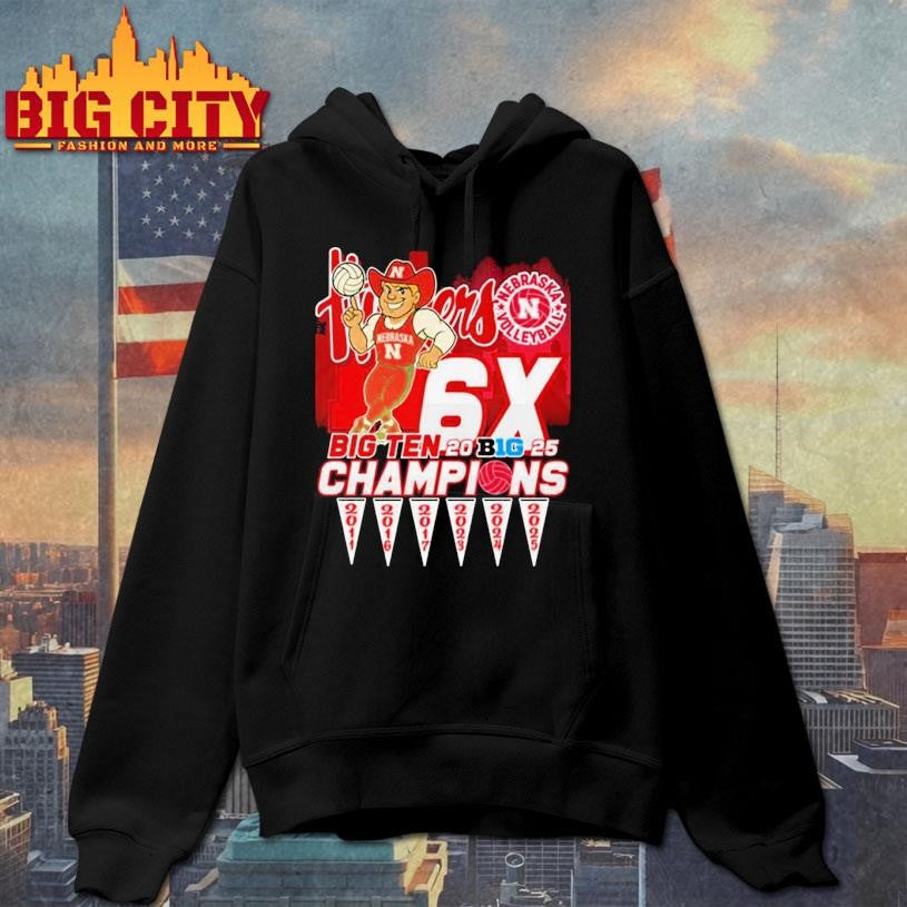 Nebraska Cornhuskers Volleyball Big Ten 2025 6x Champions Mascot Shirt