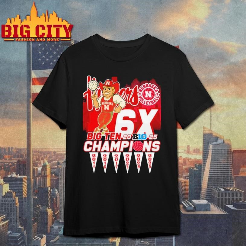 Nebraska Cornhuskers Volleyball Big Ten 2025 6x Champions Mascot Shirt