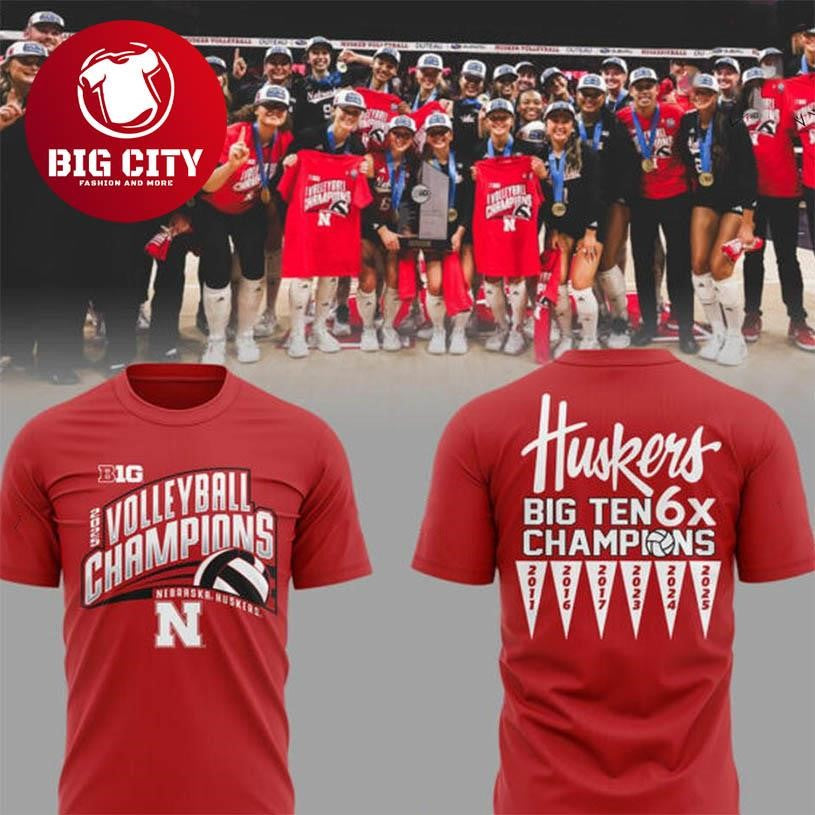 Nebraska Huskers 2025 Big Ten 6x Champions Two Sided Shirt