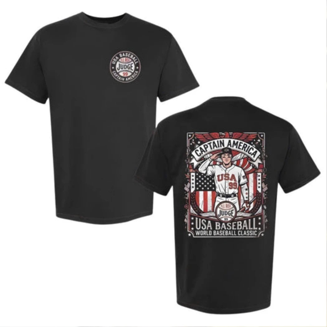 Nice Aaron Judge Captain America Usa Baseball World Baseball Two-Sided Graphic T-Shirt