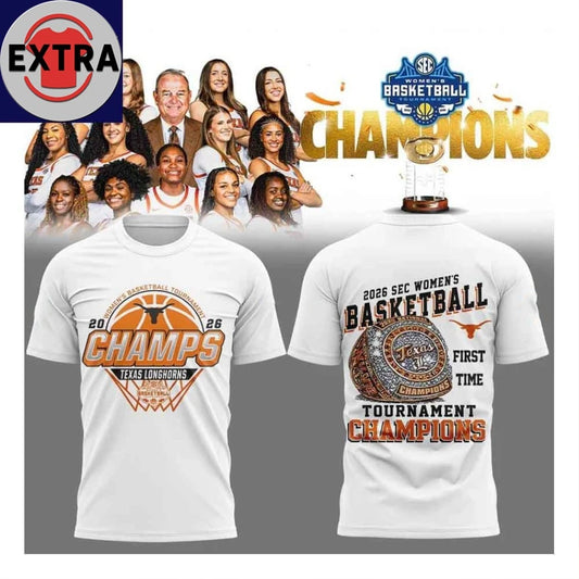 Nice Texas Longhorns 2026 Sec Womens Basketball Tournament Champions White Logo Two-Sided Shirt