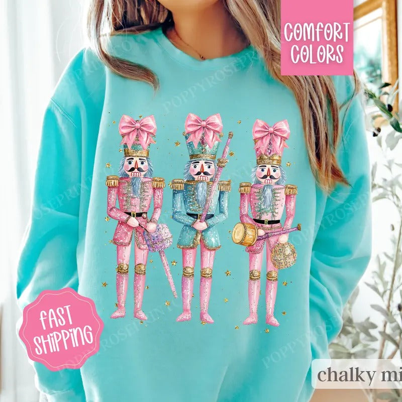 Nutcracker Comfort Colors Sweatshirt, Christmas Sweater Womenswear, Holiday Crewneck