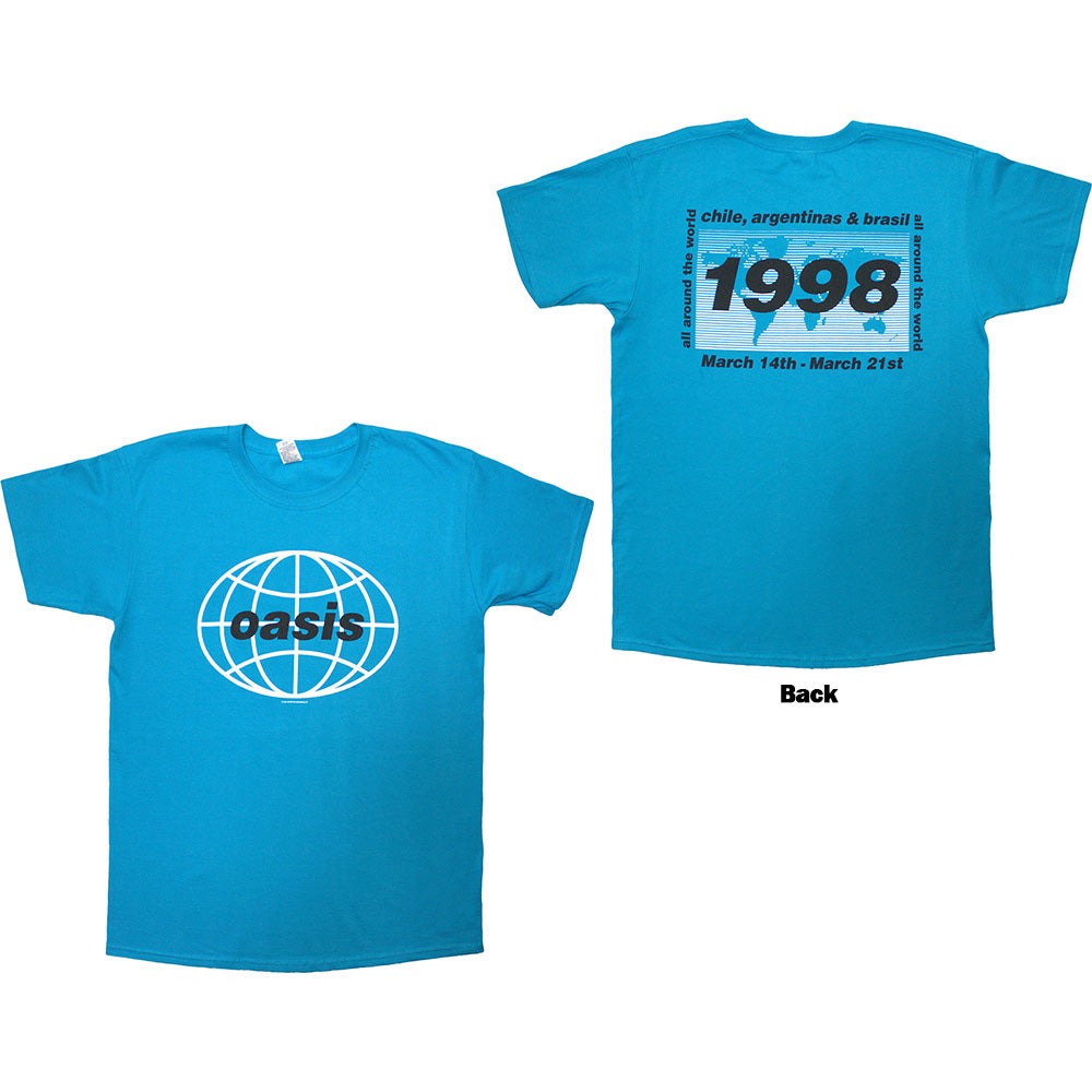 Oasis T-Shirt: 1998 World Tour - South America (Blue) (Back Print)