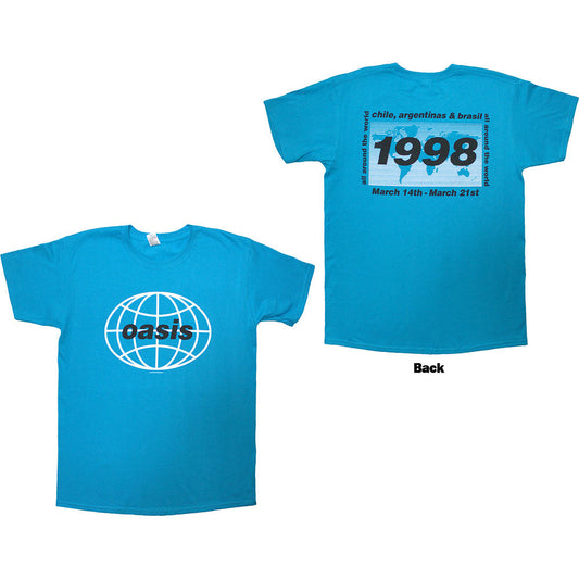 Oasis T-Shirt: 1998 World Tour - South America (Blue) (Back Print)