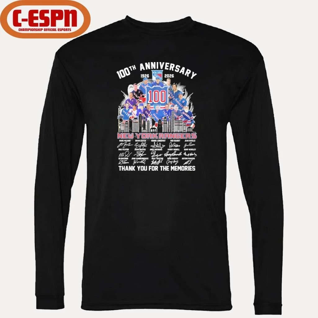 Official 100th Anniversary 1926-2026 New York Rangers Team Hockey Signatures Shirt