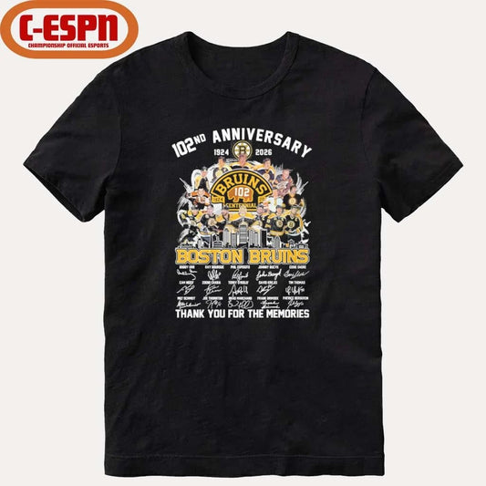 Official 102nd Anniversary 1924-2026 Boston Bruins Team Hockey Signatures Shirt
