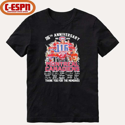 Official 116th Anniversary 1910-2026 Montreal Canadiens Team Hockey Signatures Shirt