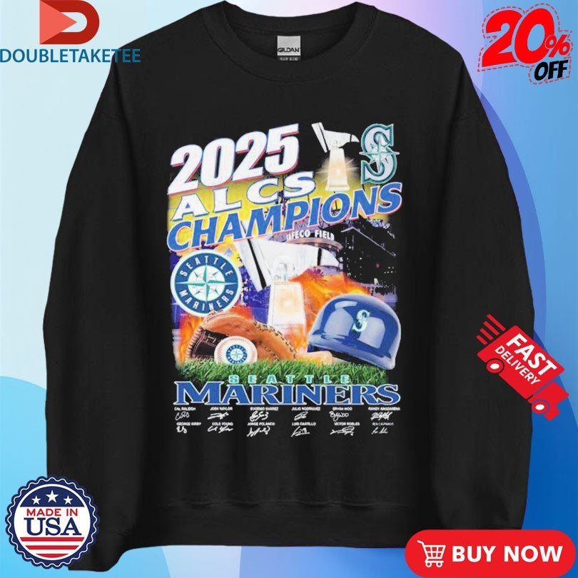 Official 2025 ALCS Champions Seattle Mariners Signatures Shirts