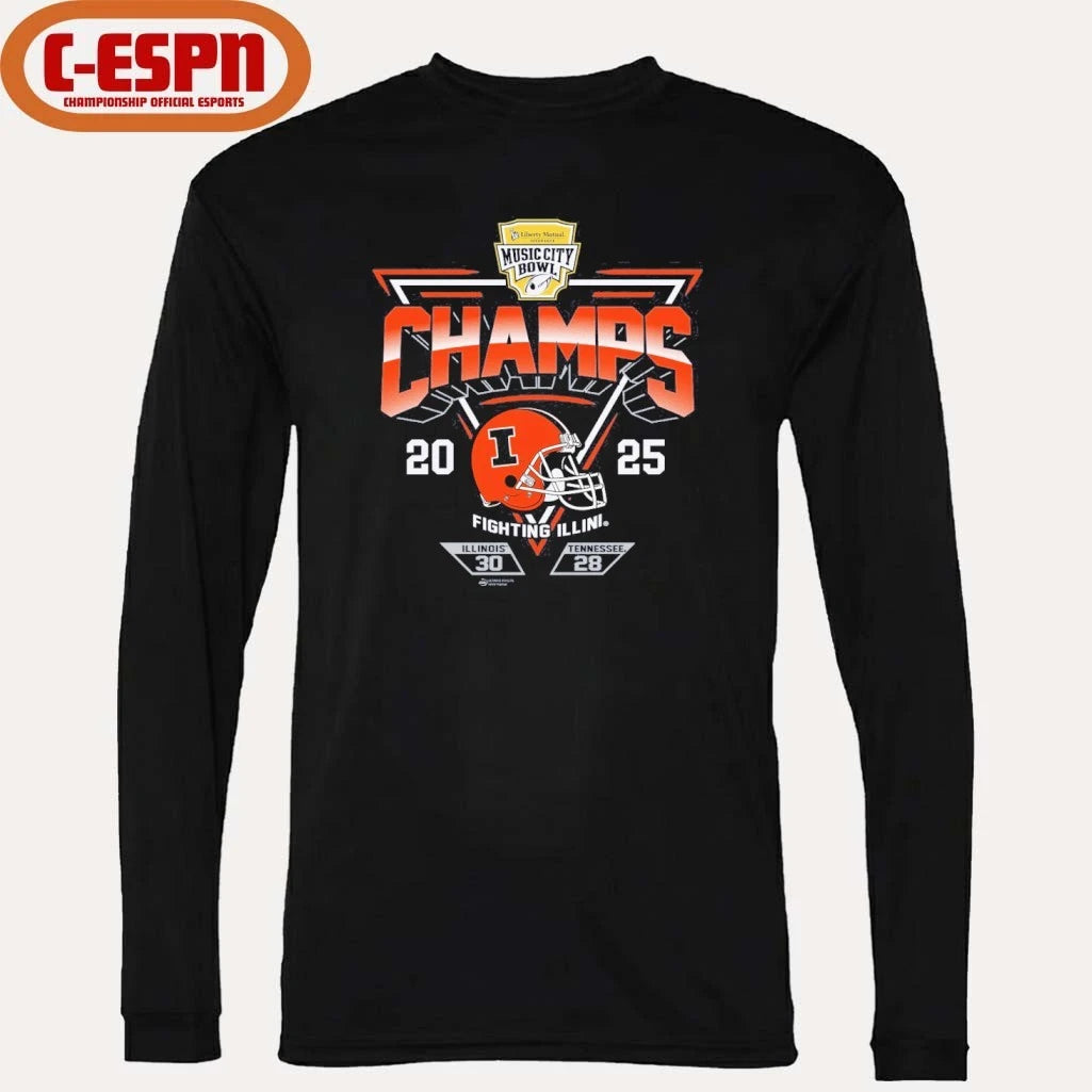 Official 2025 Transperfect Music City Bowl Illinois Champs Score Shirt