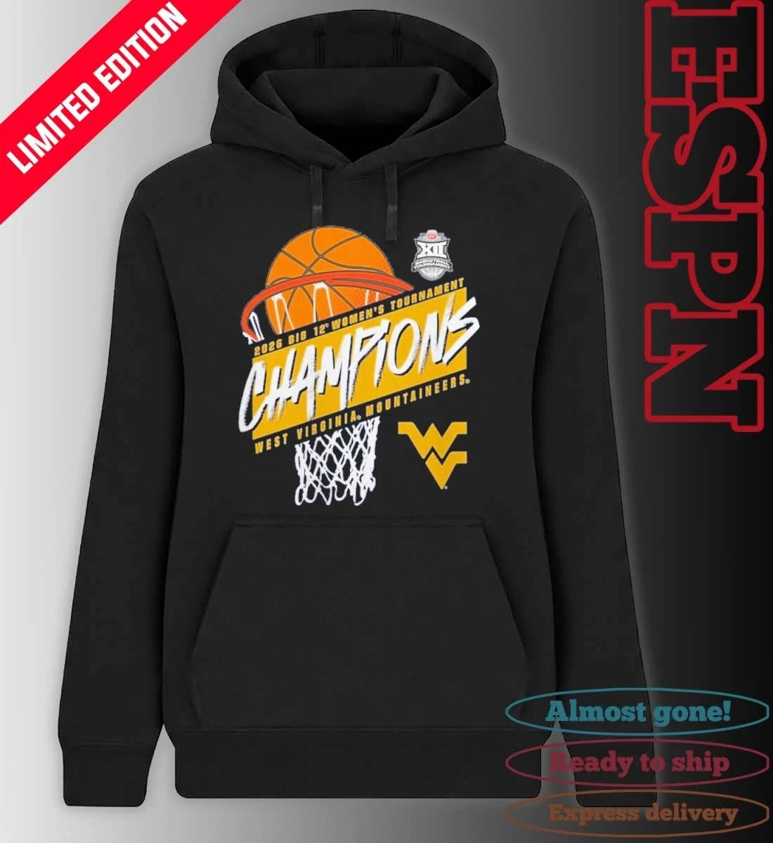Official 2026 Big 12 Women’s Basketball Tournament Champions West Virginia Mountaineers T-Shirt