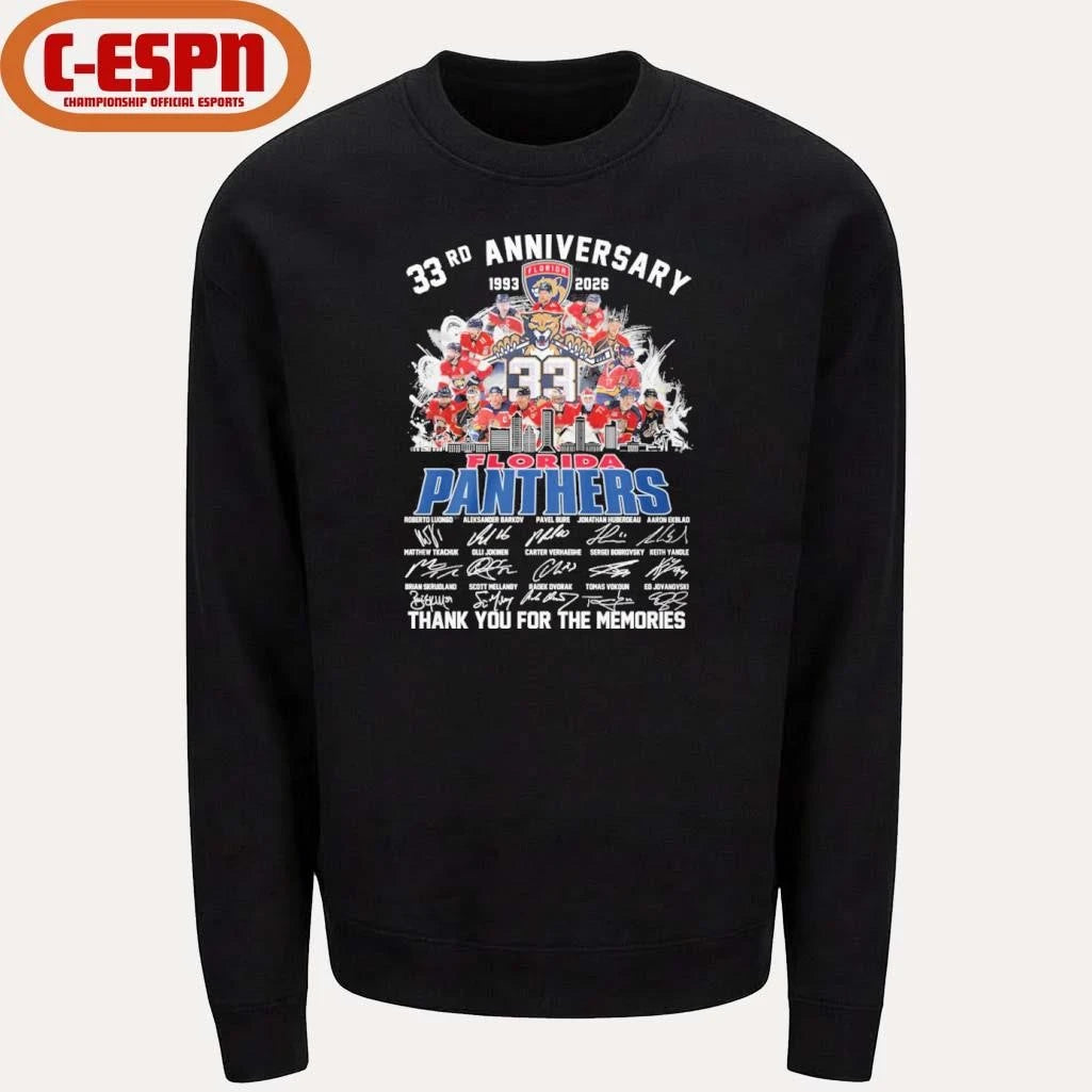 Official 33rd Anniversary 1933-2026 Florida Panthers Team Hockey Signatures Shirt
