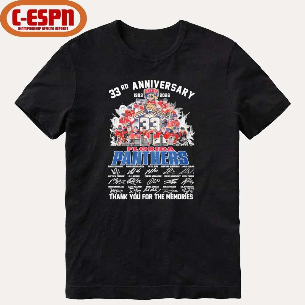 Official 33rd Anniversary 1933-2026 Florida Panthers Team Hockey Signatures Shirt