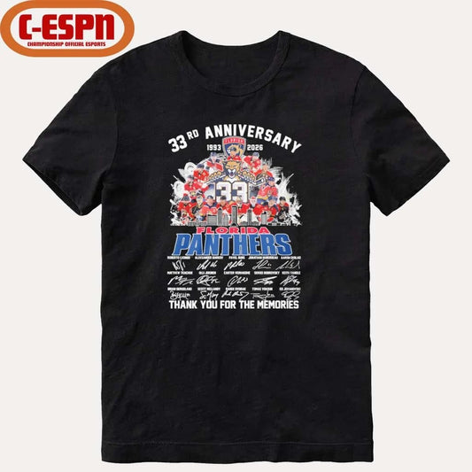 Official 33rd Anniversary 1933-2026 Florida Panthers Team Hockey Signatures Shirt