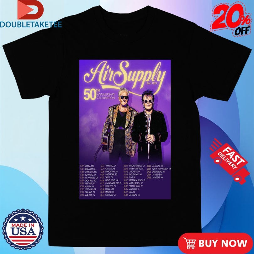 Official Air Supply 50th Anniversary Celebration Tour Dates Shirts