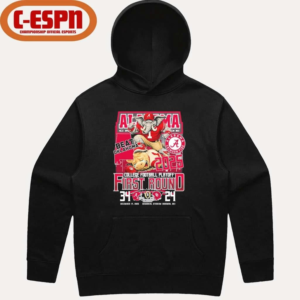 Official Alabama Beat Oklahoma Mascot CFP First Round 34-24 Score Shirt