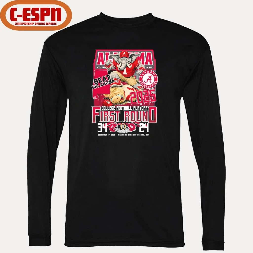 Official Alabama Beat Oklahoma Mascot CFP First Round 34-24 Score Shirt