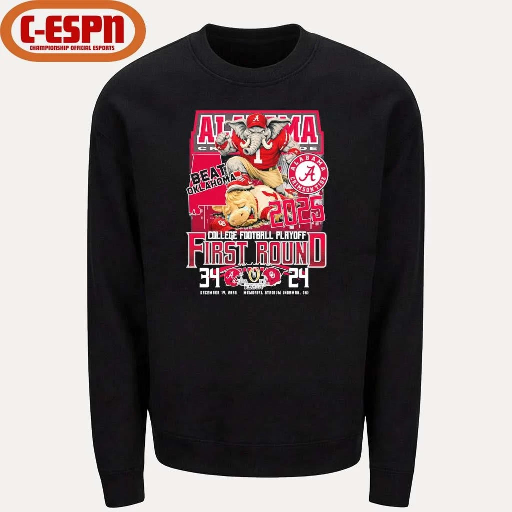 Official Alabama Beat Oklahoma Mascot CFP First Round 34-24 Score Shirt