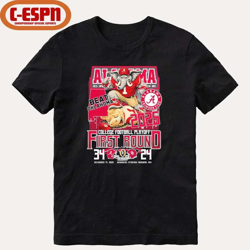 Official Alabama Beat Oklahoma Mascot CFP First Round 34-24 Score Shirt