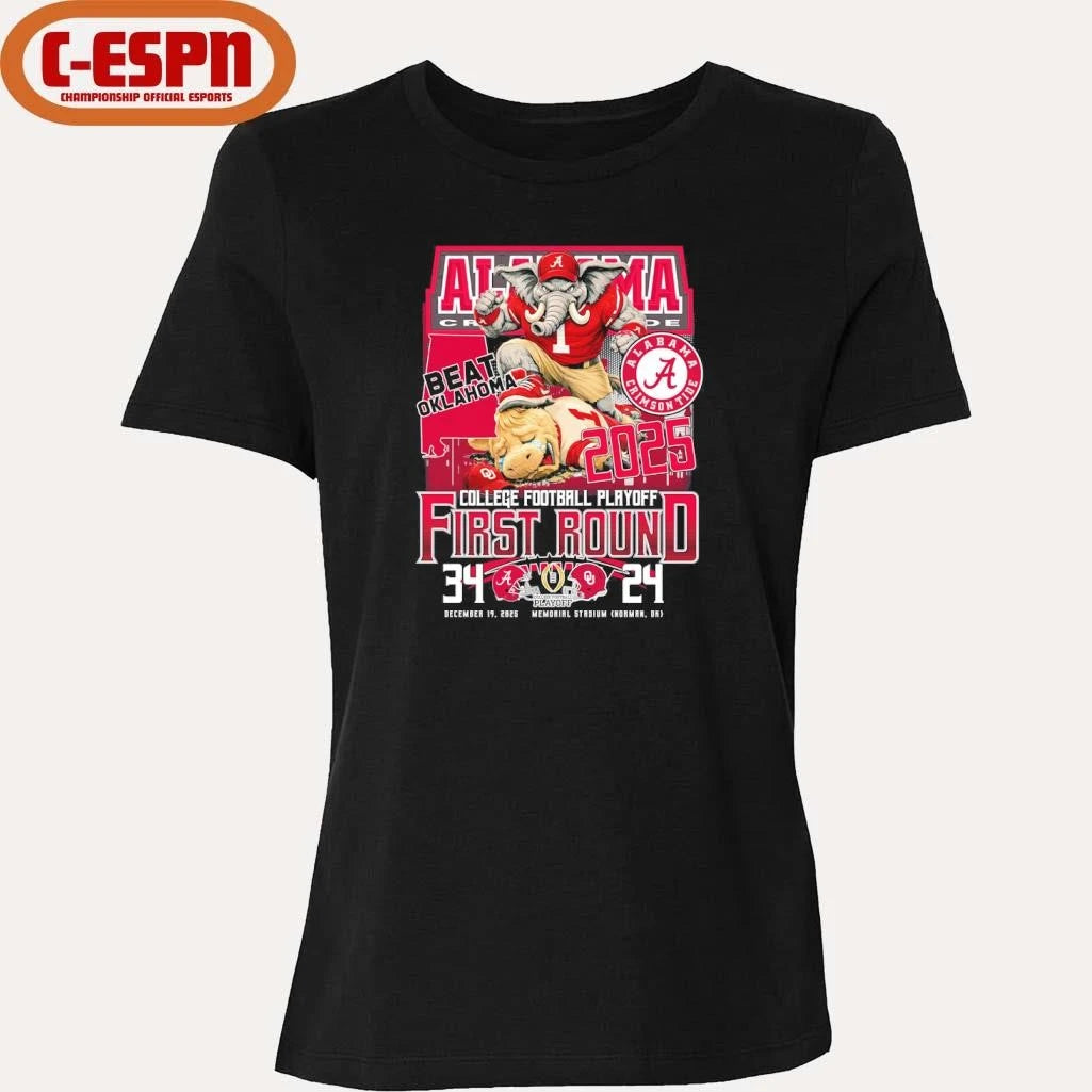 Official Alabama Beat Oklahoma Mascot CFP First Round 34-24 Score Shirt
