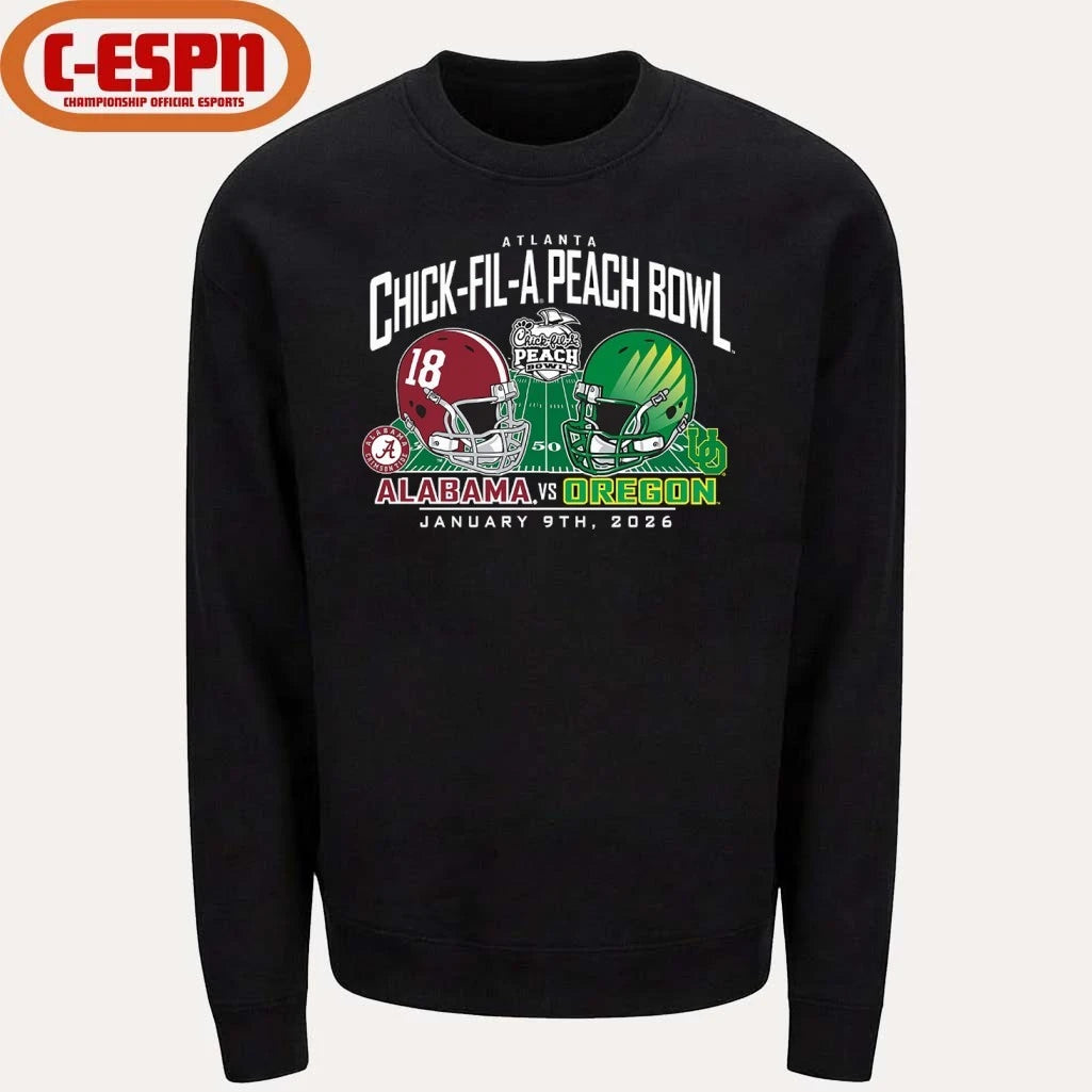 Official Alabama Vs Oregon 2026 CFP Semifinal Peach Bowl Helmet Matchup T-Shirt