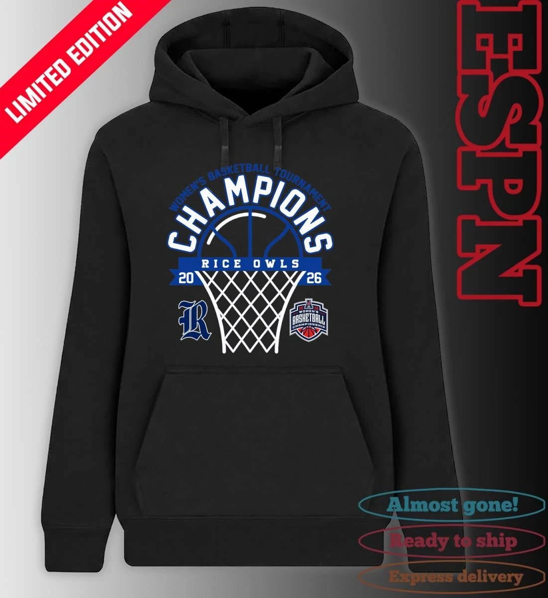 Official American Conference Women’s Basketball Tournament Champions 2026 Rice Owls T-Shirt