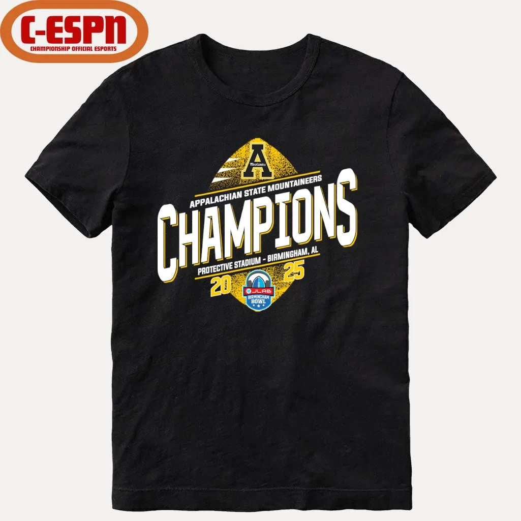 Official Appalachian State Mountaineers 2025 Birmingham Bowl Champions T-Shirt