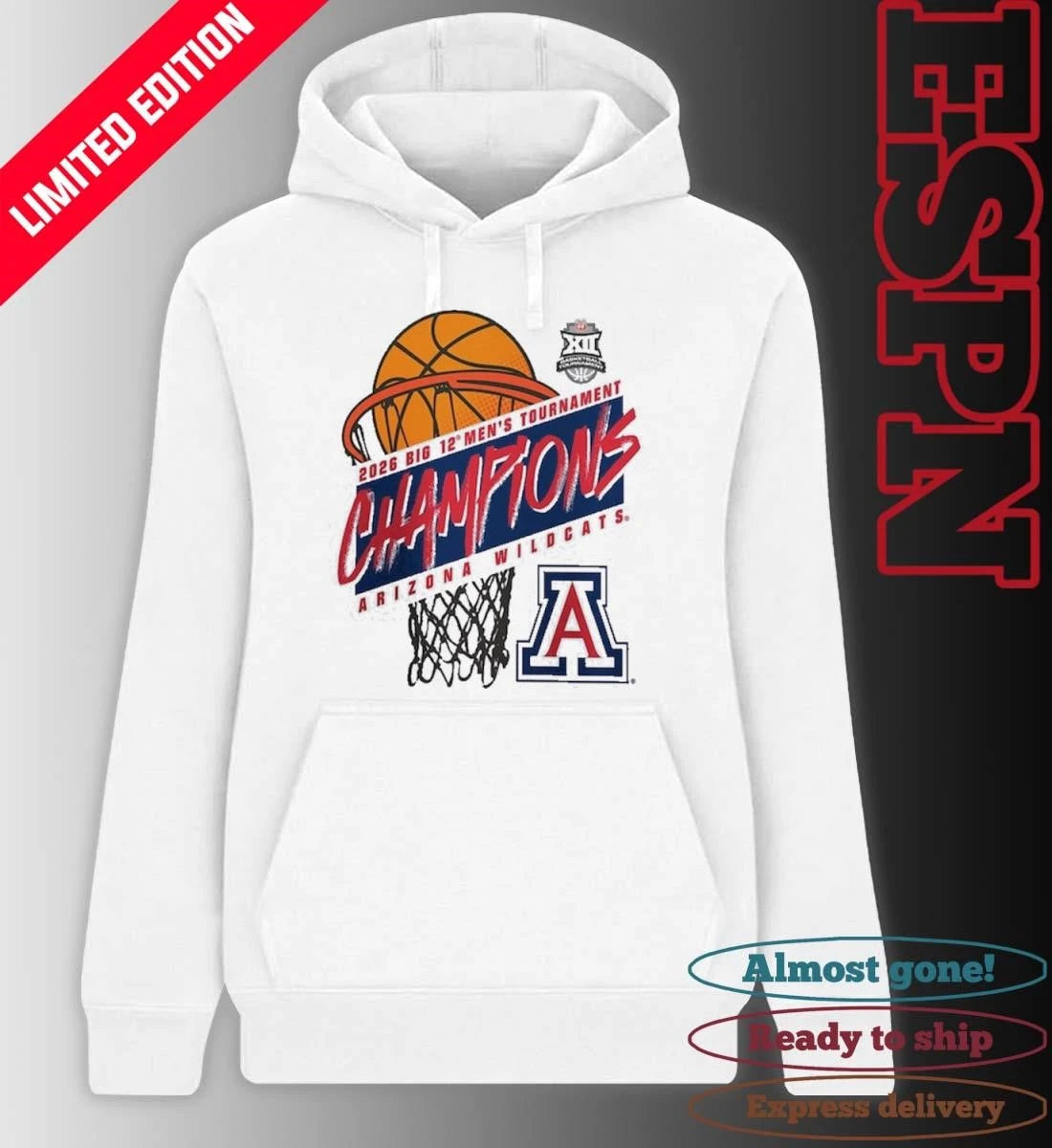 Official Arizona Wildcats 2026 Big 12 Men’s Basketball Tournament Champions Official T-Shirt