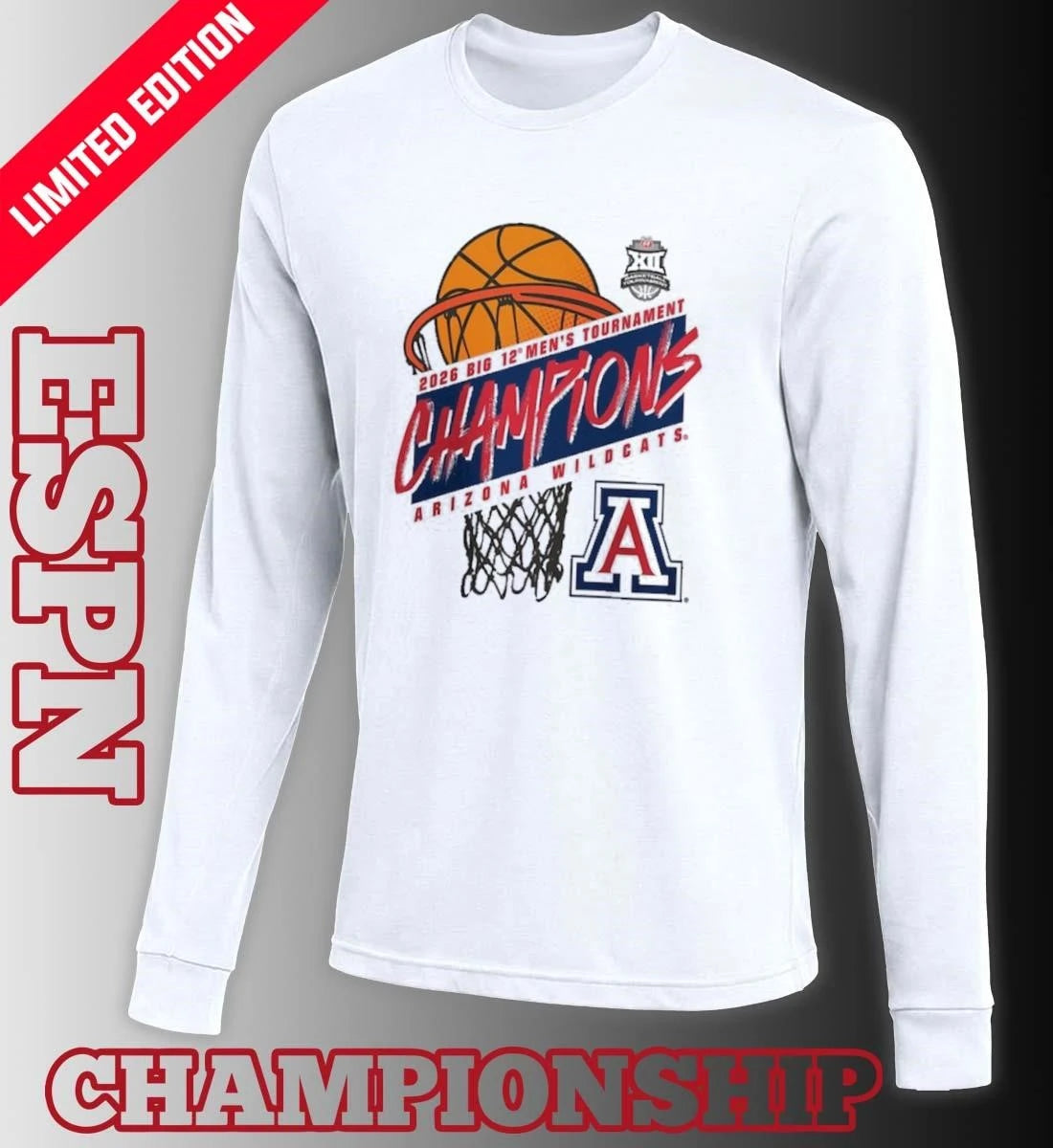 Official Arizona Wildcats 2026 Big 12 Men’s Basketball Tournament Champions Official T-Shirt