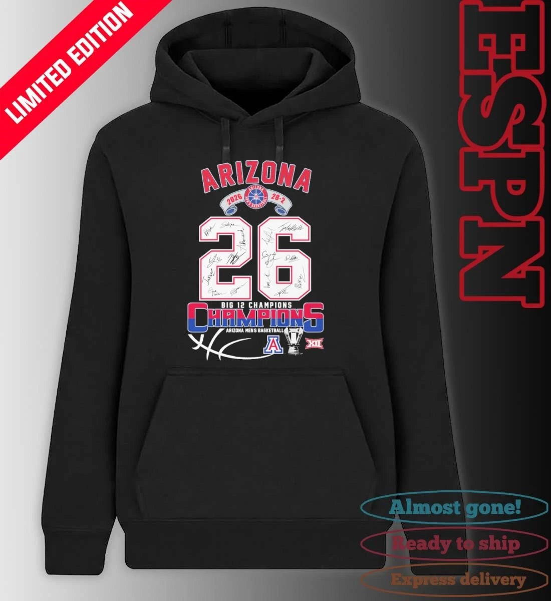 Official Arizona Wildcats Basketball 28-2 Big 12 Conference Champions Shirt