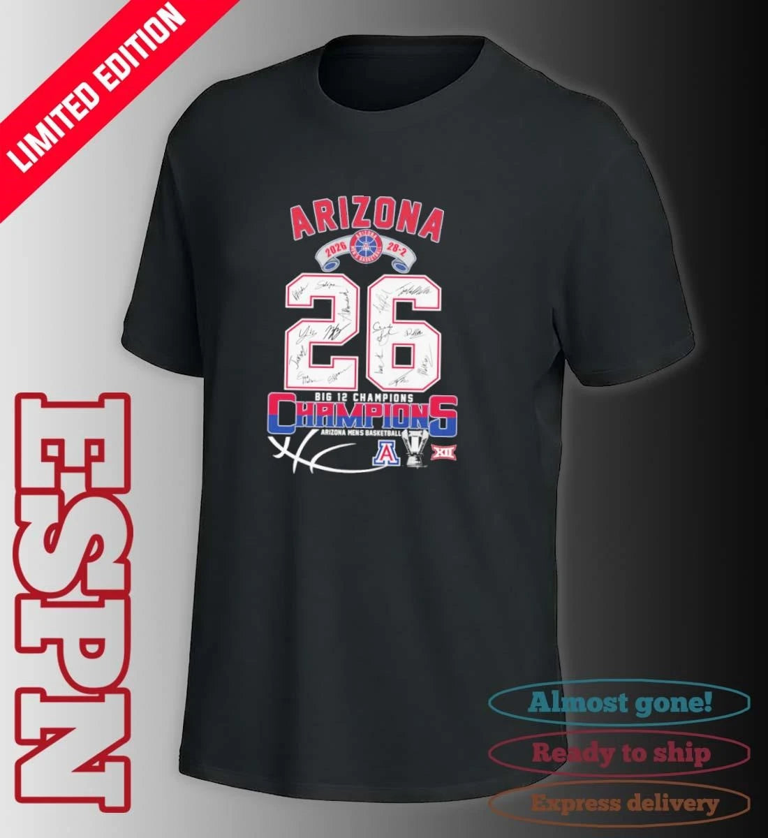 Official Arizona Wildcats Basketball 28-2 Big 12 Conference Champions Shirt