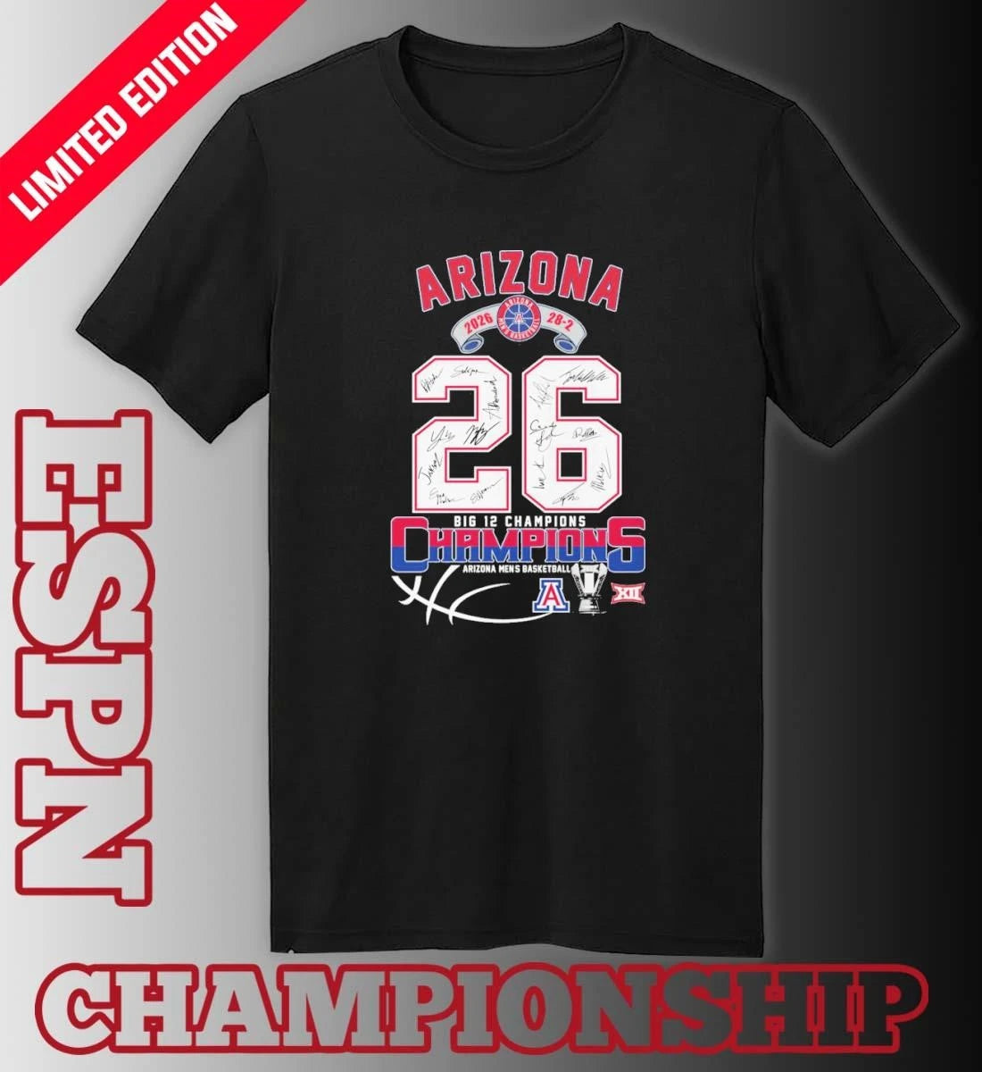 Official Arizona Wildcats Basketball 28-2 Big 12 Conference Champions Shirt